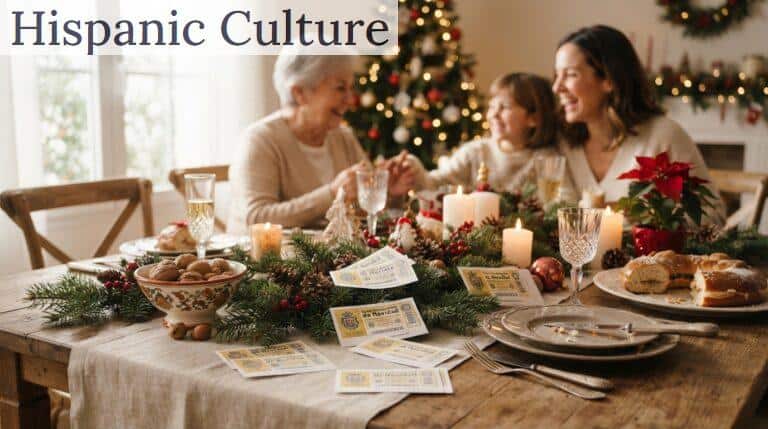 Décimos y decoración navideña como símbolo de la tradición de la Lotería de Navidad