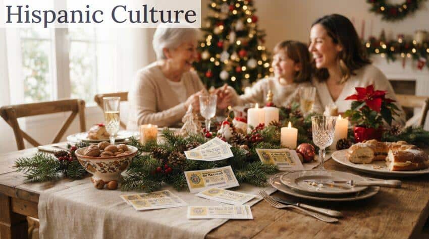 Décimos y decoración navideña como símbolo de la tradición de la Lotería de Navidad